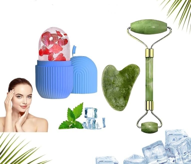 Reusable Jade Roller & Gua Sha Stone - Set Of 3 With Ice Roller For Face, Guasha Facial Tool & Gua Sha Stone For Face, Facial Ice Roller & Ice Massager Jade Roller For Face Massager, (B0DFV1NR5V) Amazon Price History, Amazon Price Tracker