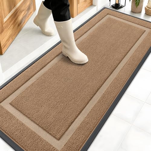Image of OLANLY Front Door Mat Indoor Outdoor Entrance, Waterproof All-Season, All-Weather Doormat, Sturdy Natural Rubber, Fade Resistant, Low Profile, Easy Clean Patio Porch Entryway Mat, 59x20, Light Brown