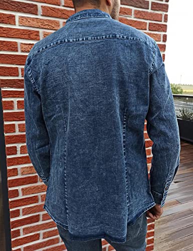 Atofy Men's Casual Denim Shirt Slim Fit Long Sleeve Button Down Shirt Distressed Washed Denim With Chest Pockets(Blue, M) #TOP6