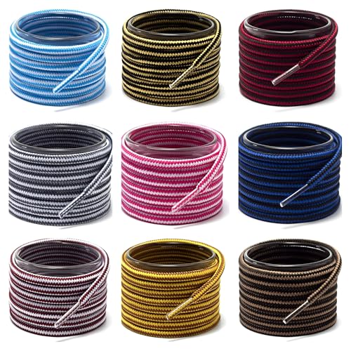 Image of Round Shoelace (2 Pair) Boot Laces Running, Sports, Gym, Casual Dual Coloured Striped Shoe String