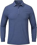 Tyhengta Men's Striped Shirt Long Sleeve Golf Polo Shirts Blue Medium