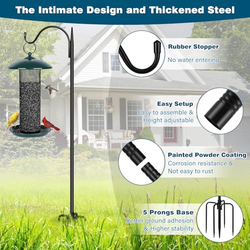 Image of Gtongoko 63 Inch Shepherds Hooks for Outdoor with 5 Prongs Base, Adjustable Bird Feeder Pole Garden Hooks for Hanging Lanterns, Plants Baskets, Hummingbird Feeders, 1 Pack