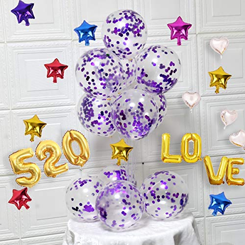 Image of Purple Confetti Balloons, 12inch, 50 Pcs, Latex, Perfect for Birthdays, Unisex-Adults & Kids
