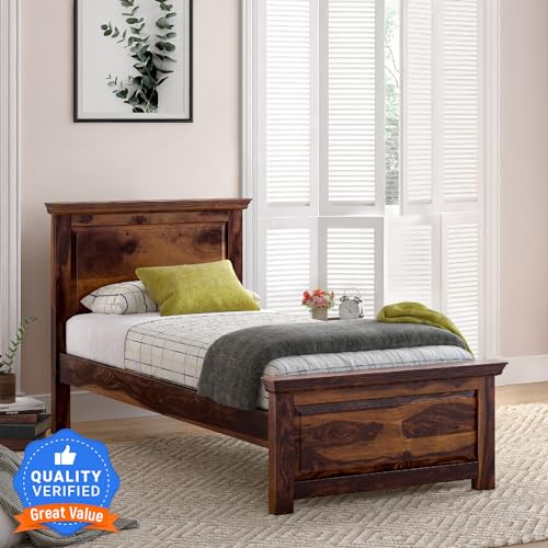 Image of AADITYA WOODS Solid Sheesham Wood Single Bed Cot Without Storage | Single Size Bed for Bedroom | Multipurpose Use Bed- Walnut 21