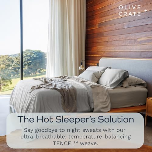 Image of Olive + Crate Tencel Lyocell Eucalyptus Sheets King Size - Cooling Tencel Sheets for Hot Sleepers with 18 Inch Deep Pocket Fit - Gray Mist 4-Piece Set