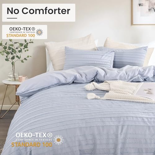 Image of NEXHOME PRO Duvet Cover Queen,Blue 3 Pieces Boho Tufted Duvet Cover Set, Soft and Lightweight 100% Washed Microfiber Comforter Cover Set for All Season(Blue Queen, 90 x 90)-No Comforter