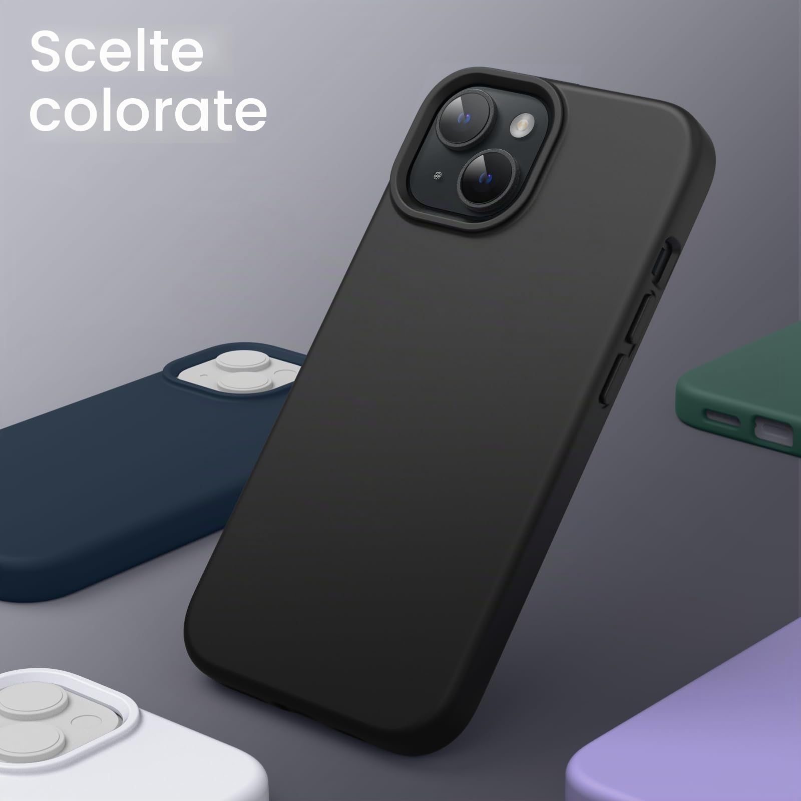 JETech Cover Silicone per iPhone 14 6,1 Pollici, Protettiva per Tutto il Corpo Morbida al Tatto, Custodia Antiurto con Fodera in Microfibra (Nero)