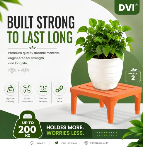 Image of DVI Heavy Duty Orange Plant Stand | Pack of 2 | Strong, Durable, Rust-Proof | Supports Up to 200 Kg | Indoor & Outdoor Use | Pot Stand for Big Size Plants | All Weather Resistant Pot Stand