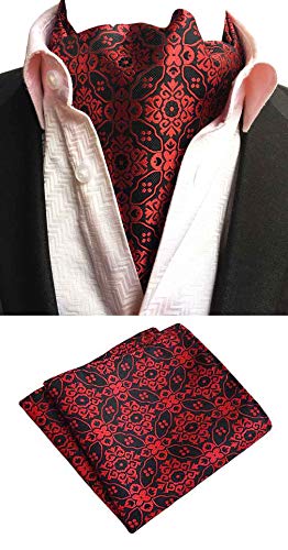 AYOSUSH Mens Cravat Self Tie Red Flowers Jacquard Woven Luxury Ascot Tie Paisley