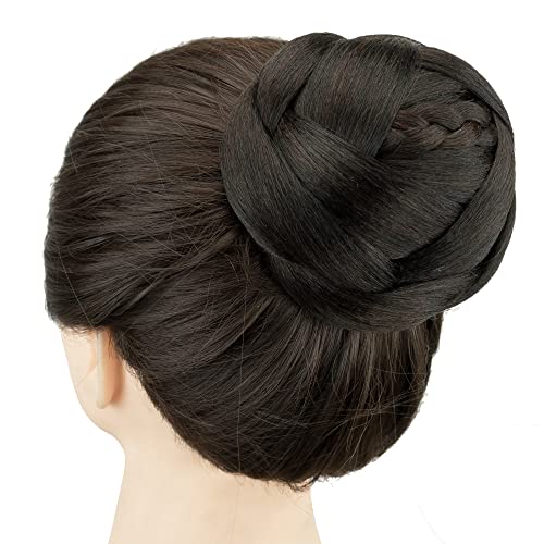 IMISSU Dancer Braided Chignon Hair Cover Donut Hairpieces Scrunchie Hair Bun Wig Updo on Wedding Party (M3 Chocolate Brown)