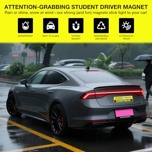 Image of 3PCS Student Driver Magnet for Car - Removable Student Driver Magnet, Novice Driver Safety Signs, Reusable Reflective Bumper Sticker for New Drivers, Teen & Learner Permit Accessories