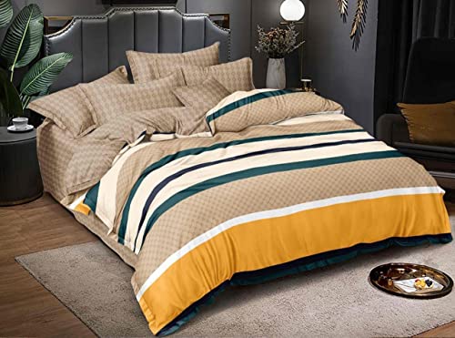Image of Viewstar Premium Cotton Duvet Cover, Single Size 60x90 Inches, 300 Thread Count, Ultra-Soft, Wrinkle-Free, Cotton-Quilt /Comforter Zipper Cover (Beige Design)