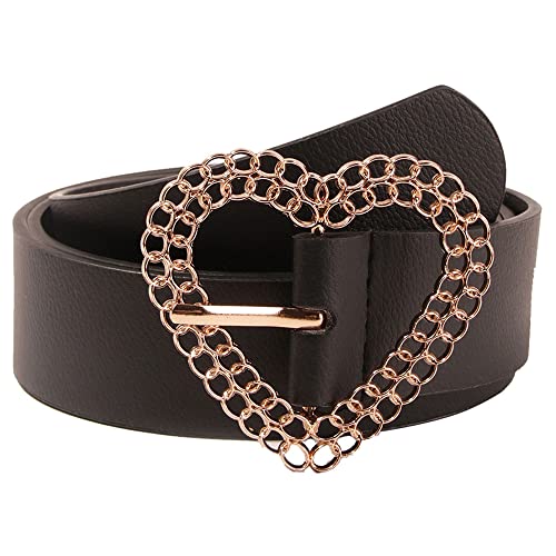 YOU&M Women's Hollow Buckle Lover Heart Black Soft Faux Leather Waist Belt