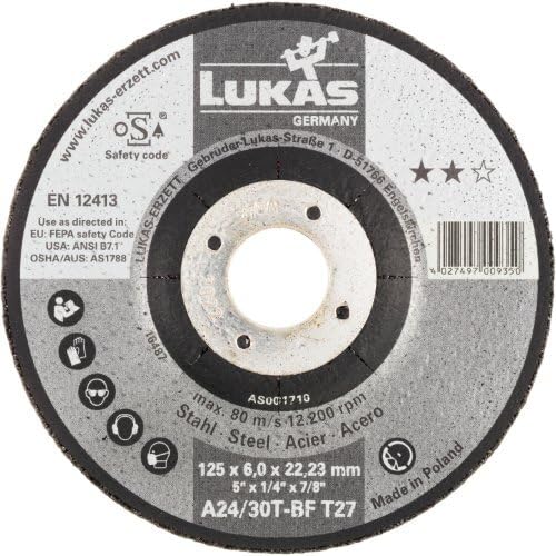 LUKAS ERZETT 10 discos de desbaste T27 para acero 230 x 6 mm, para amoladora angular, A24/30T-BF, 24 x 24,5 x 11,5 cm