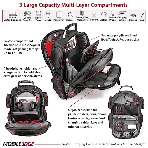 Mobile Edge CORE Backpack for 17-18 Gaming Laptops with USB Charging, TSA-Friendly