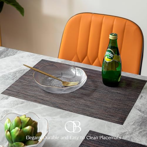 Image of Placemats Set of 4 - Easy Clean Woven Vinyl Placemats for Dining Table, Indoor /Outdoor Place Mats, Washable PVC Table Mats(Black /Brown)