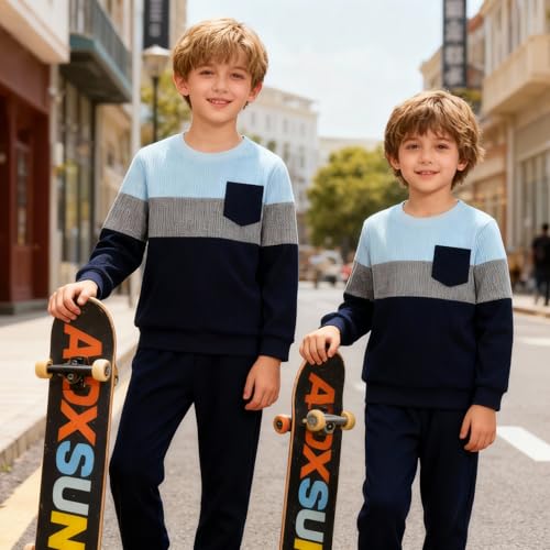 Image of Kid Toddler Boy Clothes Color Block Sweatshirt and Casual Pants 2Pcs Boys Fall Winter Outfits 1-5T