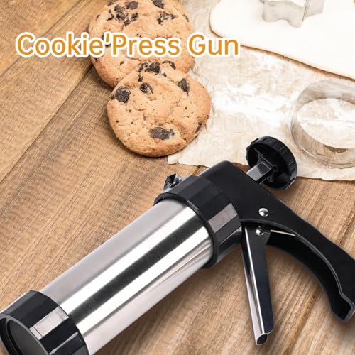 Stainless Steel Cookies Press,Cookie Press Gun Kit with 13 Cookie Discs and 8 Piping Tips for DIY Christmas Cookies Maker by FEAYEA - Image 2