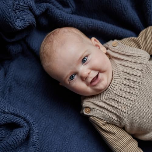 Image of 100% Organic Cotton Knit Receiving Baby Blanket for Newborns - Soft, Breathable Blanket for Crib & Stroller - Nursery Gift (North Sea Blue)