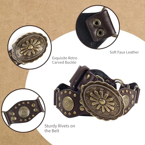 TINIDI Western Belts for Women Vintage Y2K Leather Belts Bronze Rivets Square Buckle Cowgirl Punk Waist Belt3