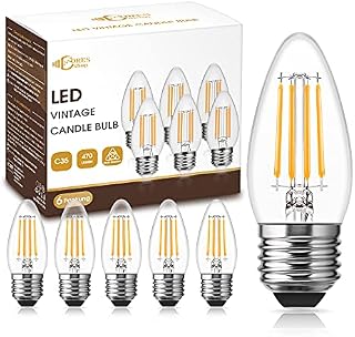 DORESshop E27 Filament Bulbs, 4W(40W Equivalent), 470LM, C35 Small Edison Screw, LED Filament Candle Bulb, Soft White 2700K, 230V, Non-Dimmable, 6 Pack