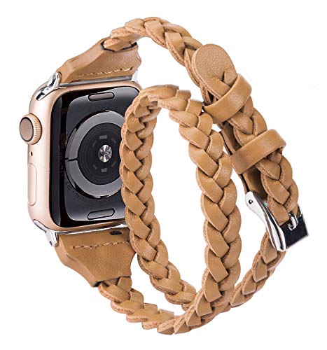 Moolia Double Leather Band Compatible with Apple Watch 38mm 40mm, Women Girls Woven