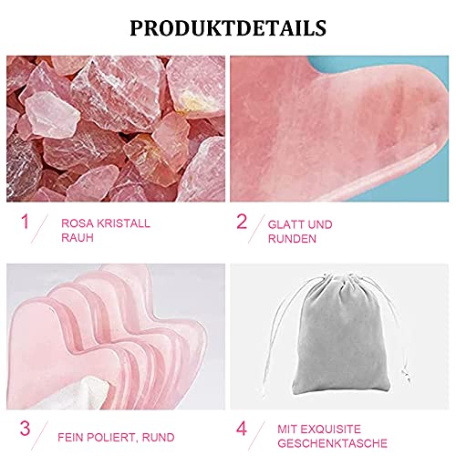 Bounabay® Rosenquarz Gua Sha Massagewerkzeug, 100% Natürliches Jadestein Gesichtspflegewerkzeug, Gesichts Gua Sha zum Abnehmen und Straffen Rosa Kristallherzform, GRATIS Samtbeutel - Image 5