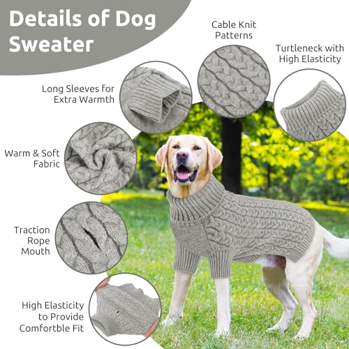 Hundepullover für Große Hunde Hundepulli Winter Warm Hunde Pullover Rollkragen Strickpullover Hundemantel Hundepulli für Corgi,Golden Retriever Wintermantel Hunde Warme Hundekleidung Grau,XXL