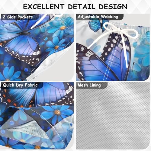 Pigsaly Boys Swim Trunks Flower Blue Butterflys Boys Board Shorts Swimsuit Swimwear Summer Bathing Suit XS3