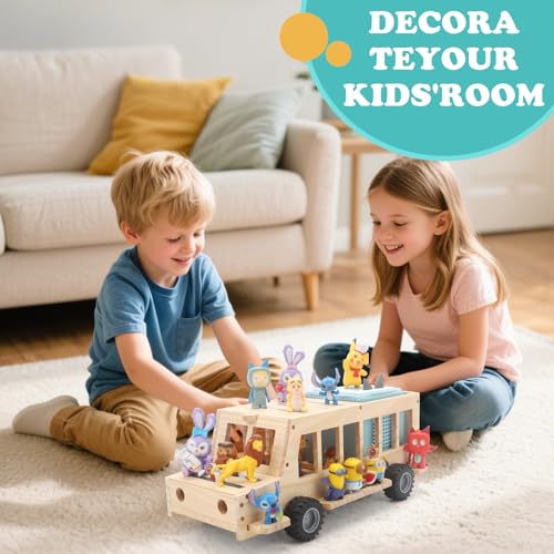 Image of School Bus for Tonies Box 1 /2 Organizer Shelf Storage, Wooden Bus Magnetic Storage Holder for Toniebox Player Tonies Figures Characters for Children, Display Collection 20~30 Tonie Box Characters