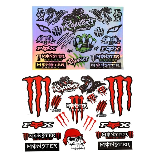 Rieoany Autocollant 2 Pièces, Sticker VTT Réfléchissant pour Casque Moto, Stickers Voiture Vinyl Etanche, Design Griffe Crâne Rouge Vert