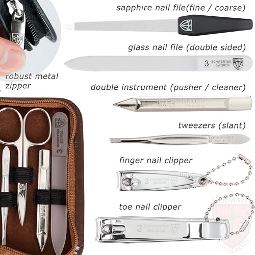 3 Swords Germany - brand quality 8 piece manicure pedicure grooming kit set for professional finger & toe nail care scissors clipper fashion leather case in gift box, Made by 3 Swords (6660) - Image 4