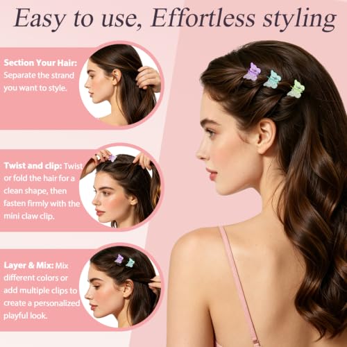 Pinzas de cabello Mariposa 60 piezas, pequeñas garras coloridas Y2K para niñas miniatura 5