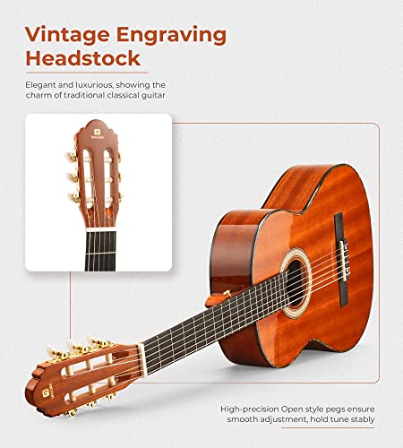 Image of Classical Guitar 4 /4, 39 Inch Full Size Nylon String Guitar for Beginner Adults, Guitar Bundle with Gig Bag & Footstool, Sapele Brown, by Vangoa