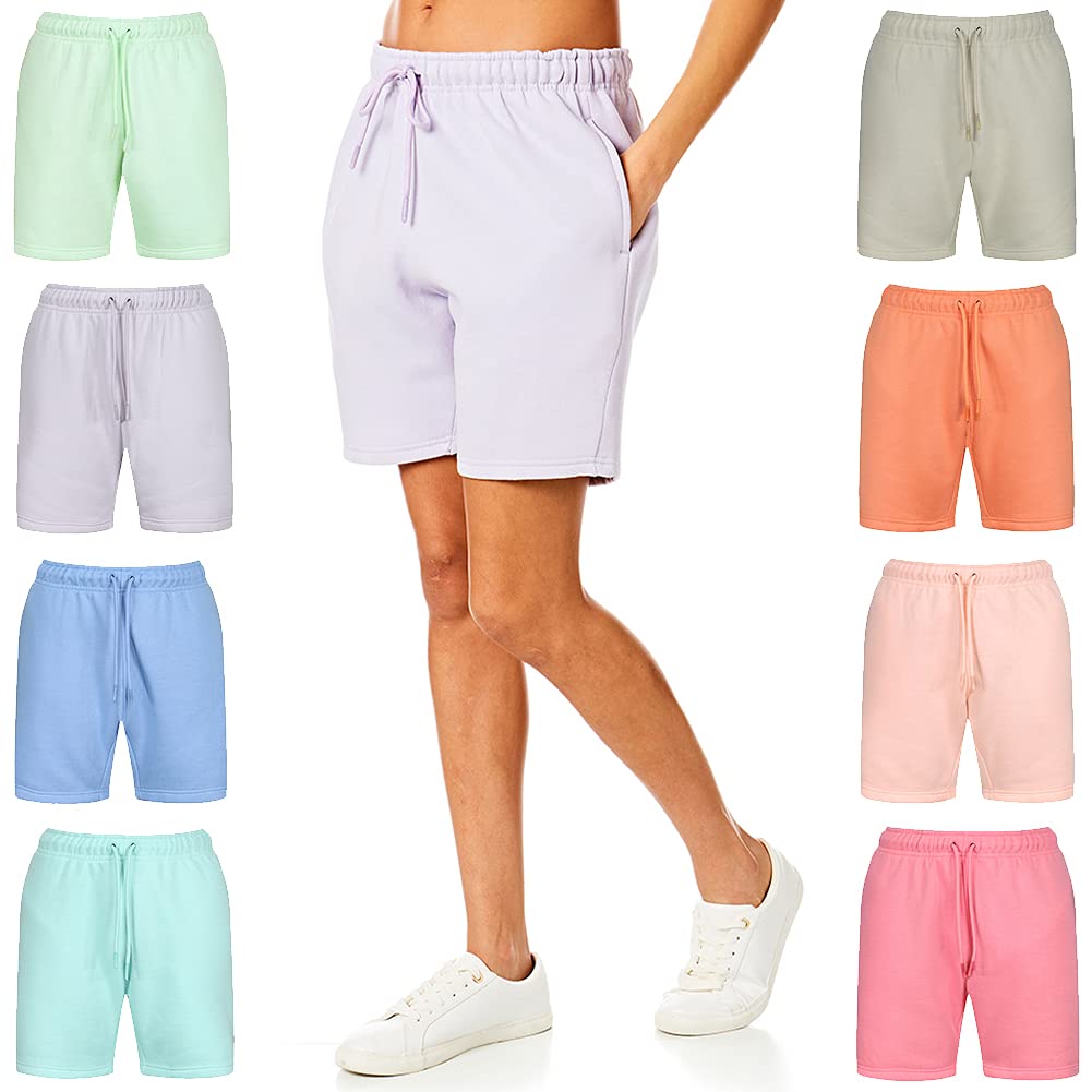 Light & Shade Women's Pastel & Brights Loungewear Sweat Shorts Joggers Jogging Shorts, Lavender, Small