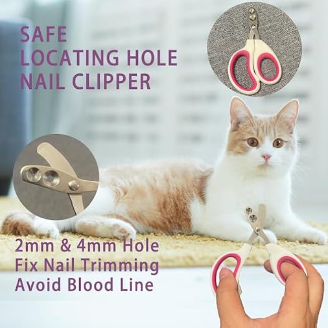 Cat Grooming Brush Kit 6 Tools - Deshedding & Dematting for Long/Short Hair, Self-Cleaning Slicker Brush with 6-in-1 Flea Comb for Cats & Kittens (Pink)-6Eb0xUM7