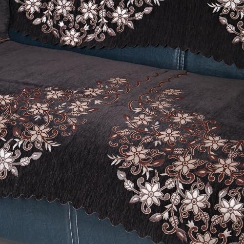 Image of Premium Chenille Woven Anti-Slip 2 Seater Sofa Cover | L-Shape Sofa Seat Protector for Living Room | Durable & Stylish Slipcover - Brown Phoolkari