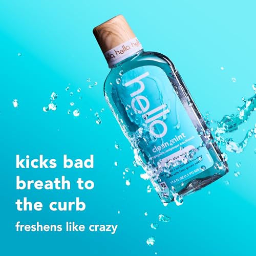 Image of Hello Clean Mint Alcohol Free Mouthwash with Aloe Vera, 17.6 Fl Oz, Antigingivitis Gum Mouthwash with Farm Grown Mint, Fluoride Free, No Alcohol for Zero Burning, Vegan, Minty Oral Rinse, 3 Pack