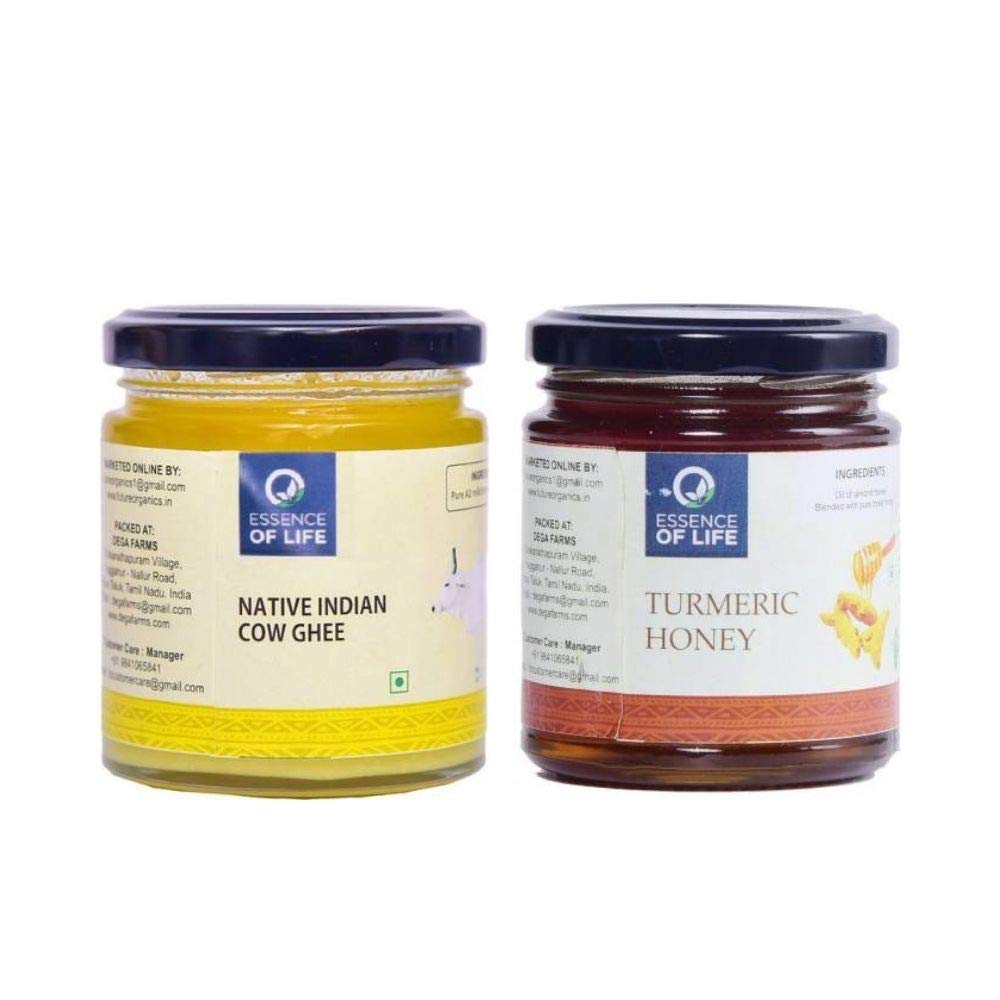 Essence of Life Native Indian Cow Ghee - 175 ml Plus Combo Pack with Turmeric Honey 250 Gram