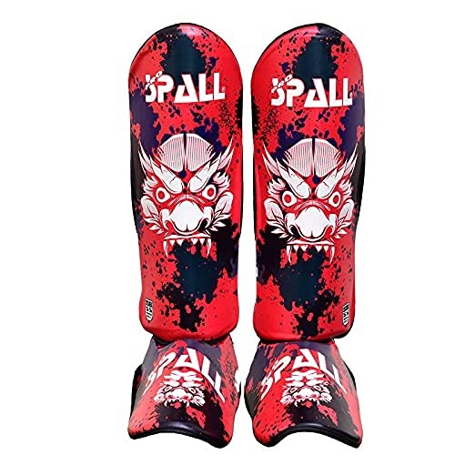 Shin Instep XS S M L XL Blue Green Red for Karate Martial Arts Kickboxing BJJ Boxing Judo Sparring MMA Practice Sports Gear and Training Equipment Ideal for Men and Women By SPALL RED(XS)