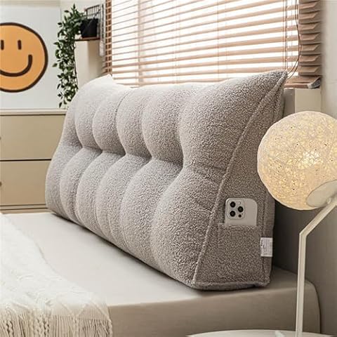 XOOFMASS Triangular Headboard Pillow Full Size Reading Wedge Pillow Bed Cushion Queen Cushion Headboard Backrest Wedge Pillow for Dorm Sofa Bed,Gray,L 59"/150cm Cover