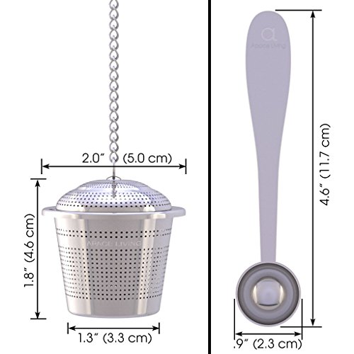Loose Leaf Tea Infuser (Set of 2) with Tea Scoop and Drip Dray by Apace - Ultra Fine Stainless Steel Strainer & Steeper for a Superior Brewing Experience - Thumbnail 2