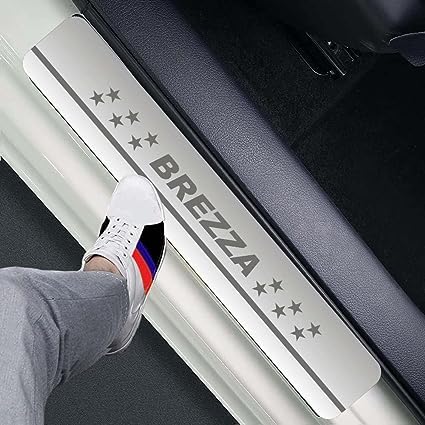 Image of AC Door Sill /Foot Step Stainless Steel Scuff Plate Plates Compatible with Suzuki Brezza (Model 2016-2021) (Set of 4 Pcs)
