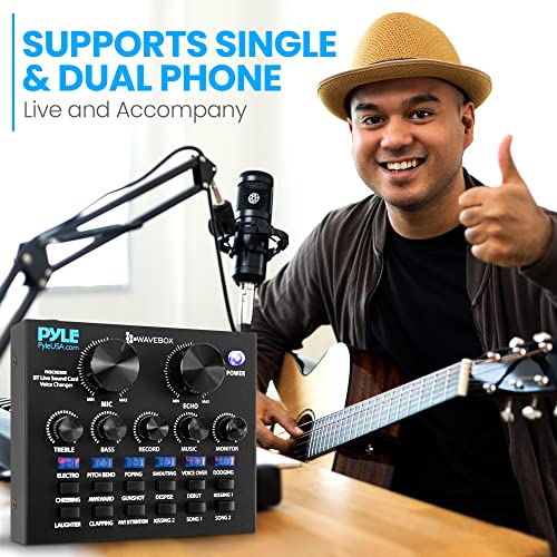 Pyle Pkscrd208 Bluetooth Mini Audio Interface Podcast Mixer Sound Card - Live Streaming For Pc Computer Iphone Broadcasting | Voice Changer V8 With 12 Sound Effects,3 Inputs, Mic Input #TOP5