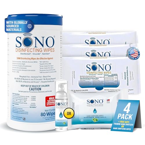 SONO Disinfecting Wipes - 80 Count (Canister of 1) and 60 Count (Pack of 3) + Sanitizer, Medical-Grade, Alcohol-Free, No Bleach, Gentle & Effective Multi-Surface Cleaning Solution