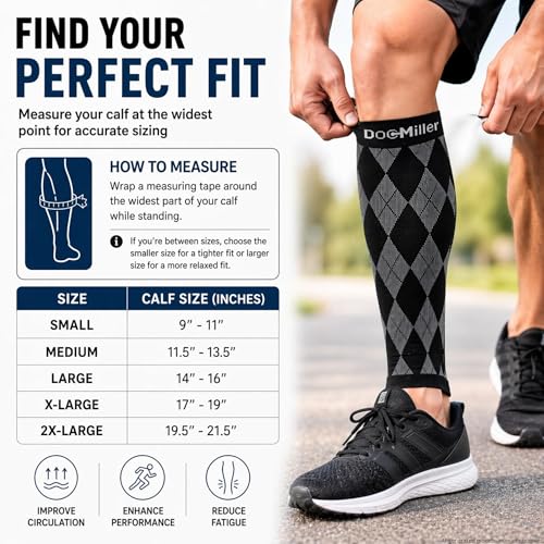Image of Premium Calf Compression Sleeve 1 Pair 20-30mmHg Strong Calf Support Graduated Pressure for Sports Running Muscle Recovery Shin Splints Varicose Veins Doc Miller (Argyle Black.Orange, X-Large)