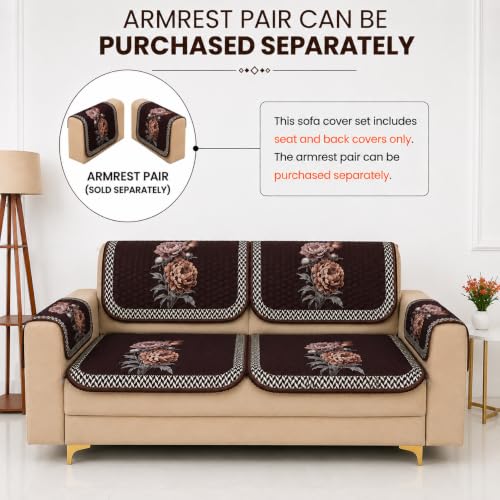Image of Homerz 'Brooklyn Series' Premium Sofa Cover | Quilted Floral Design | Non-Slip Washable Sofa Protector | Soft Anti Slip Fabric (Ny Brown, 2 Seater, Seat Cover with Backrest)