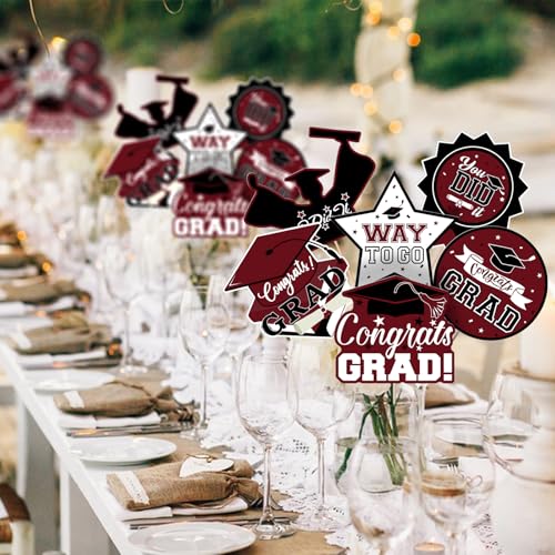 Image of 24Pcs Graduation Party Decorations Class of 2026, Graduation Centerpieces for Tables, 2026 Congrats Grad Party Centerpiece Stick Table Toppers for Graduation Party Supplies (Maroon)