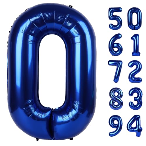 Image of Night Blue Number Balloon 40 Inch, 0 Number Balloons, 10 20 30 40 50 Numbers Balloon Birthday Decorations, Party Supplies for Women