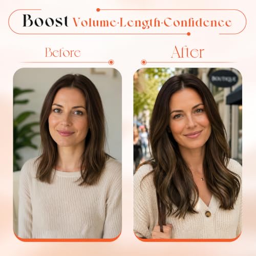 Image of Sunny Hair Clip in Hair Extensions Real Human Hair Brown Balayage | 14 Inch Real Human Hair Clip in Extensions Brunette Balayage with Natural Length, Blended Shape and Gentle Movement 105g